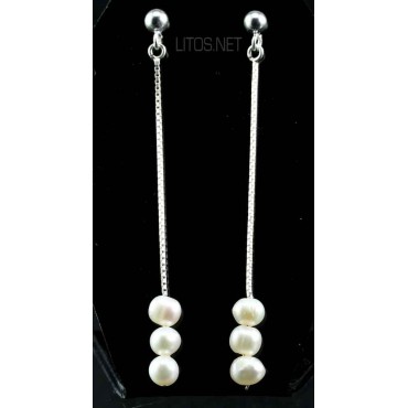 Pendientes de perlas y plata de ley J564