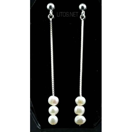 Pendientes de perlas y plata de ley J564 Pendientes de perlas y plata de ley J564