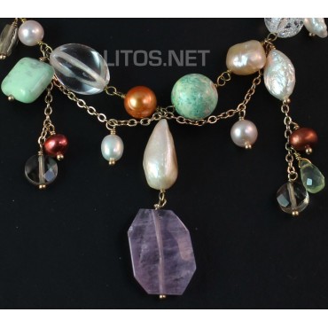 Collar de minerales y perlas J328