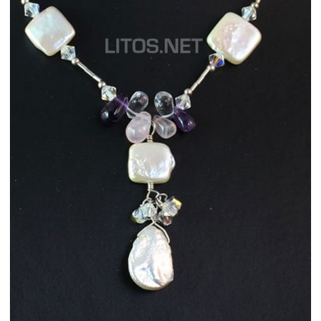 Collar de perlas y cuarzos J330 Collar de perlas y cuarzos J330