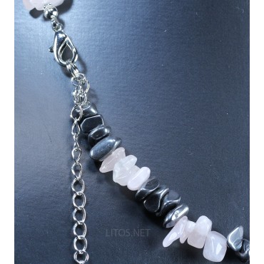 Collar de cuarzo rosa y hematite J2928