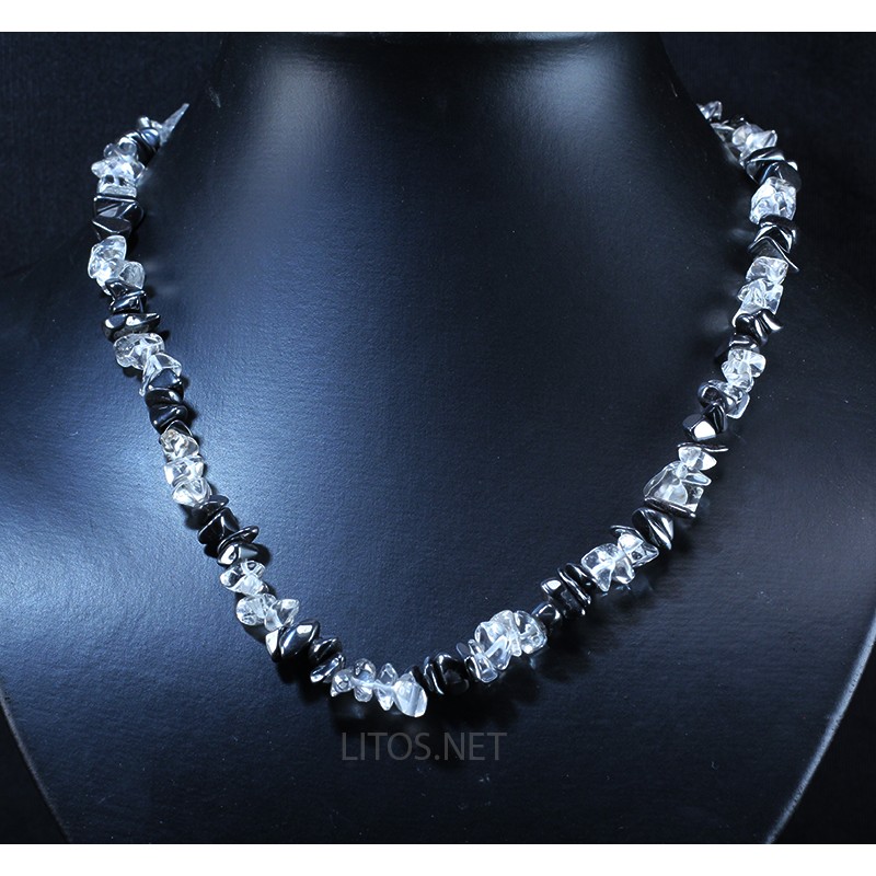 Collar de cuarzo cristal de roca y hematite J2929