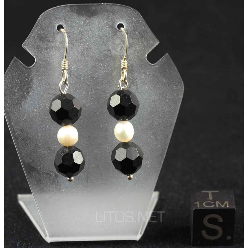 Pendientes de azabache y perla J496