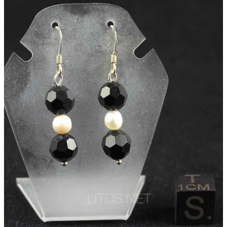 Pendientes de azabache y perla J496 Pendientes de azabache y perla J496