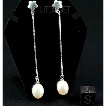 Pendientes de perlas y plata de ley J509