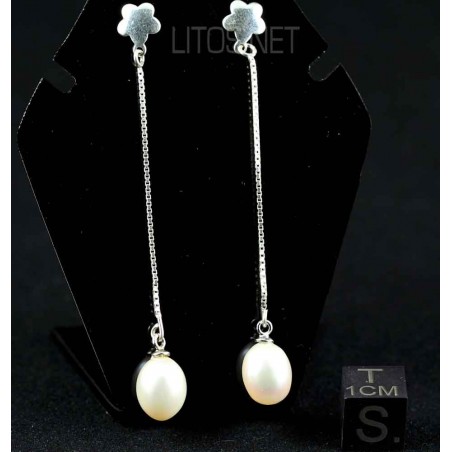 Pendientes de perlas y plata de ley J509 Pendientes de perlas y plata de ley J509